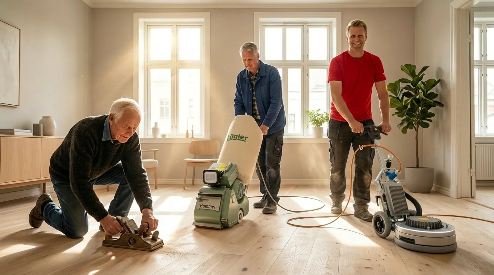 Tre generasjoner gulvsliping
